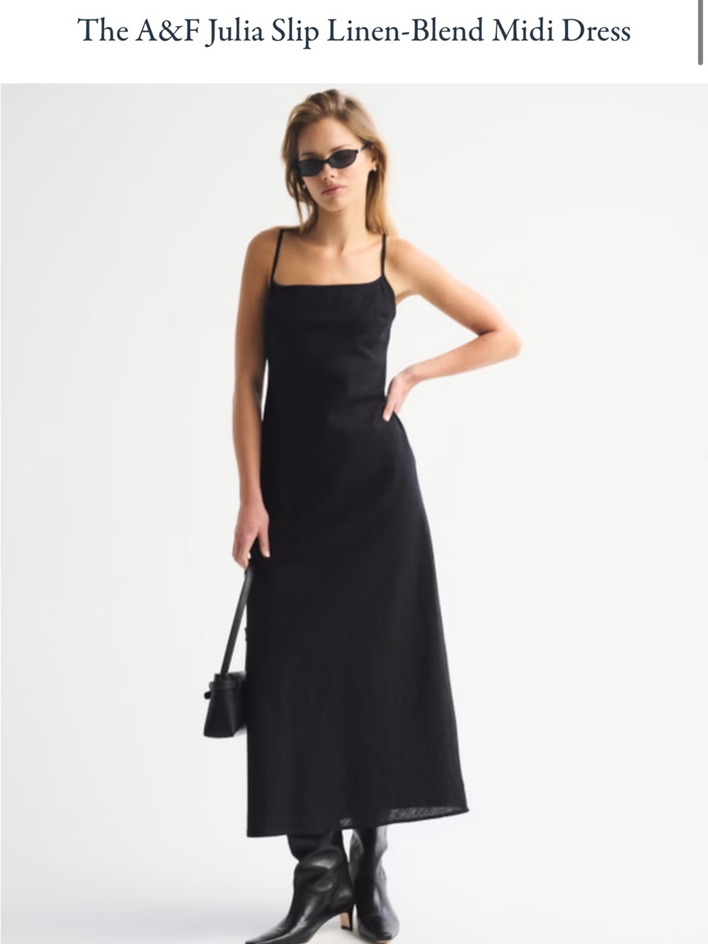 Abercrombie & Fitch Julia Slip Linen-Blend Midi Dress in Black